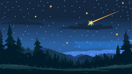 Vector illustration of comet in the starry space sky.のイラスト素材
