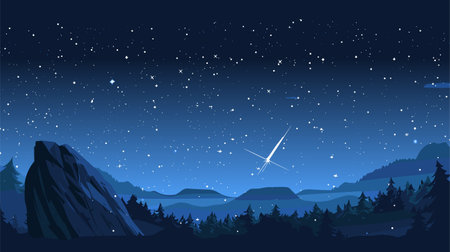 Vector illustration of comet in the starry space sky.のイラスト素材