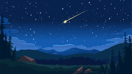 Vector illustration of comet in the starry space sky.のイラスト素材