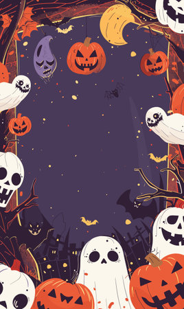 Happy Halloween party poster. Art cover horror night. October 31 holiday evening promotional artwork. Vectorのイラスト素材
