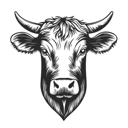 Cow head hand drawn sketch. black and white engraving illustration style, vectorのイラスト素材