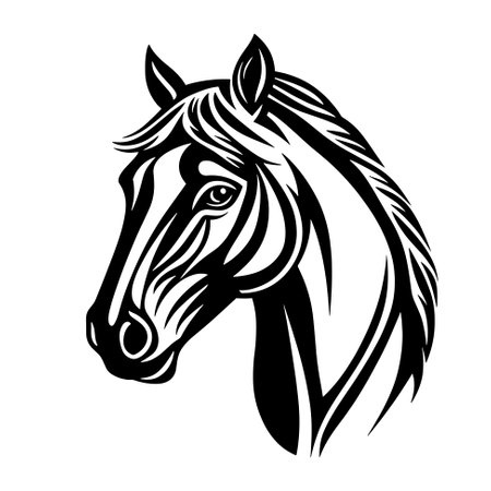 Beautiful Black And White Horse Head Silhouette, vector icon illustrationのイラスト素材