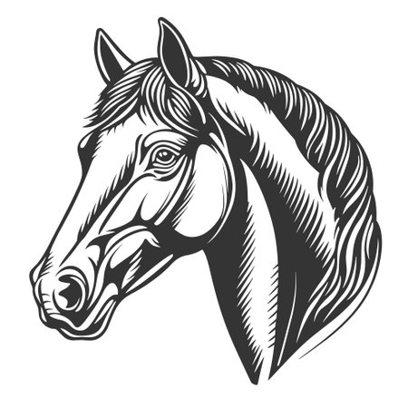 Beautiful Black And White Horse Head Silhouette, vector icon illustrationのイラスト素材