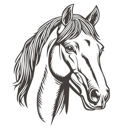Beautiful Black And White Horse Head Silhouette, vector icon illustrationのイラスト素材