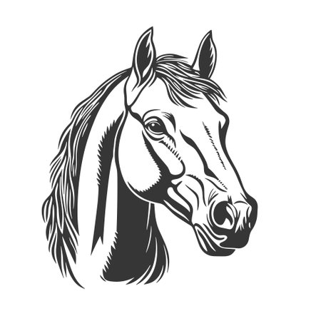 Beautiful Black And White Horse Head Silhouette, vector icon illustrationのイラスト素材