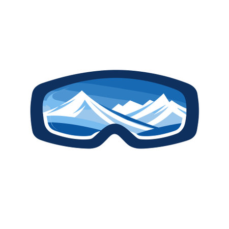 Winter is coming. Snowing mountains in ski goggle reflection. Vector illustration icon.のイラスト素材