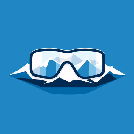 Winter is coming. Snowing mountains in ski goggle reflection. Vector illustration icon.のイラスト素材