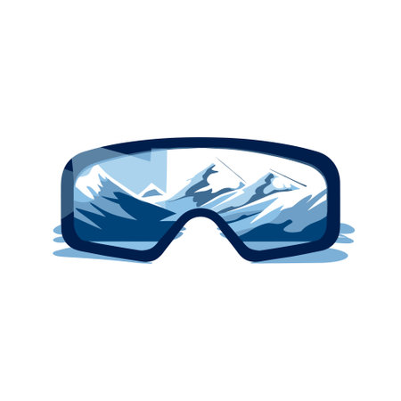 Winter is coming. Snowing mountains in ski goggle reflection. Vector illustration icon.のイラスト素材