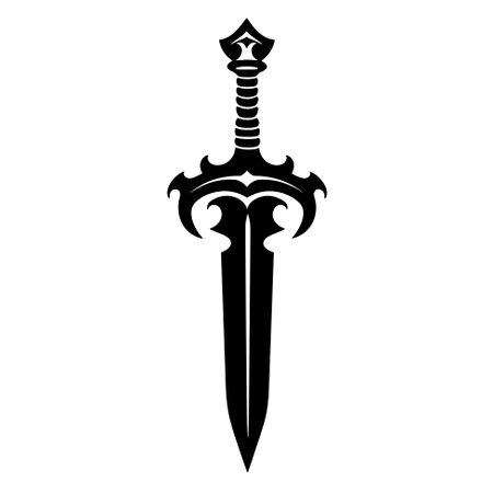 Vintage dagger or sword icon. Dagger brand design element. black and white vector illustrationのイラスト素材