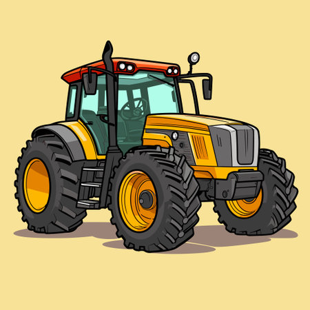 Agricultural tractor on neutral background. Tractor icon - cartoon style vector illustration.のイラスト素材
