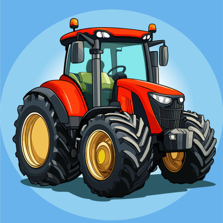 Agricultural tractor on neutral background. Tractor icon - cartoon style vector illustration.のイラスト素材