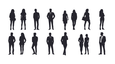 Set silhouettes of various business people in casual business wear. Vector illustrationのイラスト素材