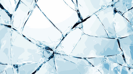 Cracked ice or glass top view frosty pattern. Transparent frozen water surface texture, abstract background with random cracks. Cartoon vector illustrationのイラスト素材