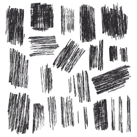 Sketch hatching. Freehand line strokes scribble black line sketch grunge handmade vector abstract textures.のイラスト素材