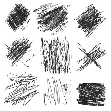 Sketch hatching. Freehand line strokes scribble black line sketch grunge handmade vector abstract textures.のイラスト素材