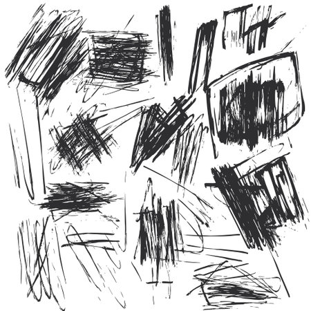 Sketch hatching. Freehand line strokes scribble black line sketch grunge handmade vector abstract textures.のイラスト素材