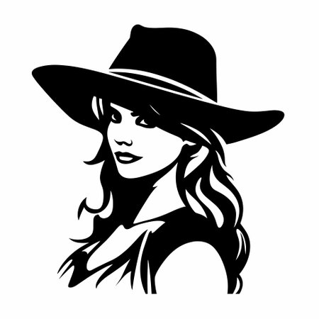 Cowgirl wearing hat  icon design black and white vector characterのイラスト素材