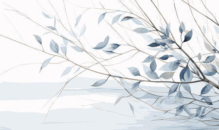 Weeping willow branch and leaves vector illustration in watercolor style on white backgroundのイラスト素材