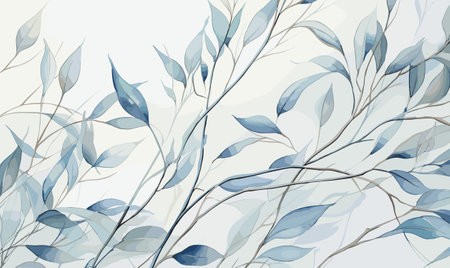 Weeping willow branch and leaves vector illustration in watercolor style on white backgroundのイラスト素材