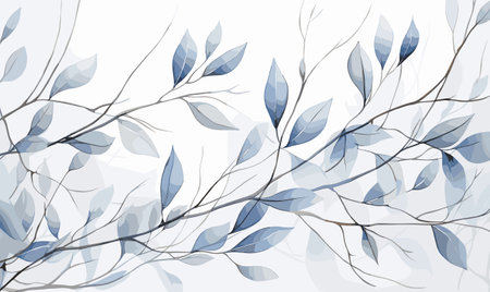Weeping willow branch and leaves vector illustration in watercolor style on white backgroundのイラスト素材