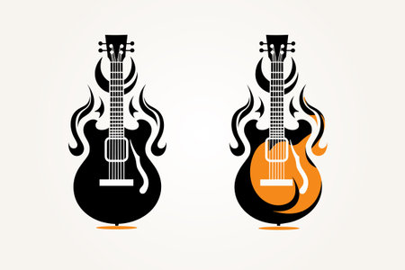 Hot fire guitar music  icon symbol design template vector illustrationのイラスト素材