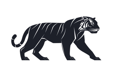 Walking Standing Tiger Silhouette for  Icon or Graphic Design Element. Vector Illustrationのイラスト素材