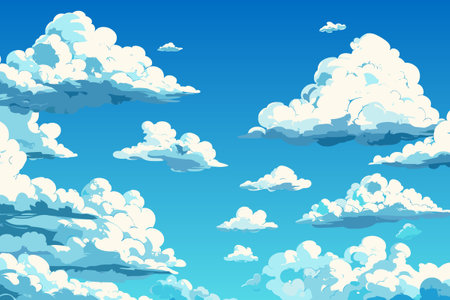Sky Blue Background, Vector Clear Sky Cloud. Sunny day with sunlight morning, Horizon Nature Landscape daylight in afternoon Summer, Spring, Winter. Illustration Banner weather seasonのイラスト素材