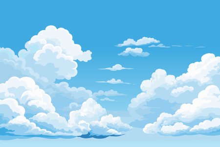 Sky Blue Background, Vector Clear Sky Cloud. Sunny day with sunlight morning, Horizon Nature Landscape daylight in afternoon Summer, Spring, Winter. Illustration Banner weather seasonのイラスト素材