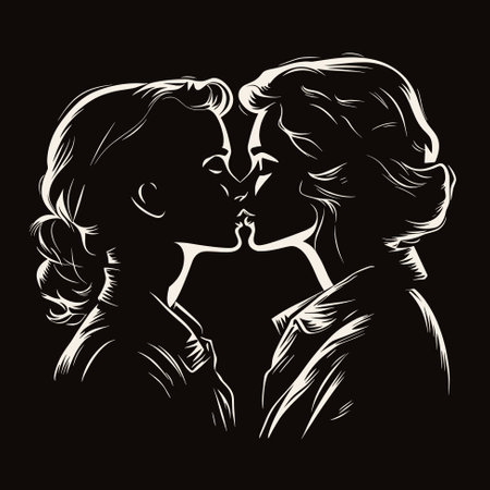 Two women kiss. Lesbian female couple together. Lesbian female couple kissing. Homosexuality, LGBTQ+ people and human rights freedom vector illustration, Love relationshipのイラスト素材