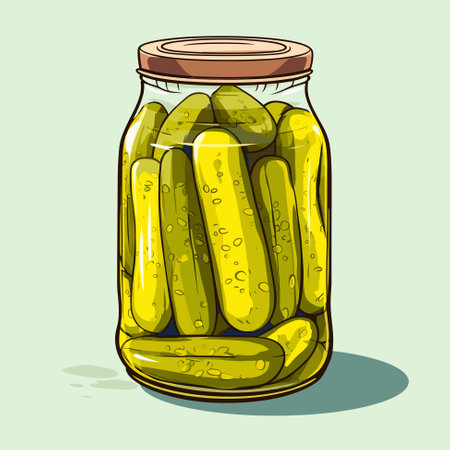 Homemade pickled cucumber. Delicious marinated vegetables. Healthy vegetarian foodのイラスト素材