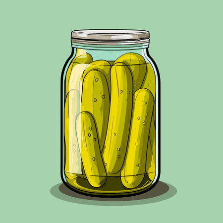 Homemade pickled cucumber. Delicious marinated vegetables. Healthy vegetarian foodのイラスト素材