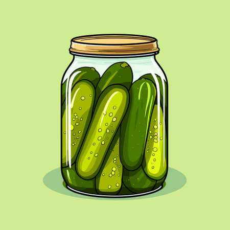 Homemade pickled cucumber. Delicious marinated vegetables. Healthy vegetarian foodのイラスト素材