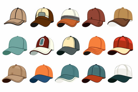 Baseball cap set cartoon. Isolated cap baseball hat symbol vector illustrationのイラスト素材