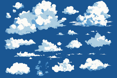 Various shapes Cloud Isolated on Blue Background Vector Setのイラスト素材