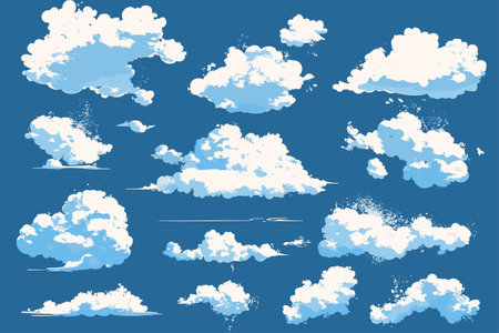 Various shapes Cloud Isolated on Blue Background Vector Setのイラスト素材