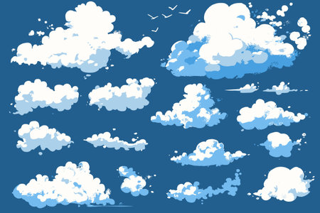 Various shapes Cloud Isolated on Blue Background Vector Setのイラスト素材
