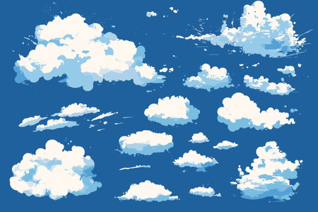Various shapes Cloud Isolated on Blue Background Vector Setのイラスト素材