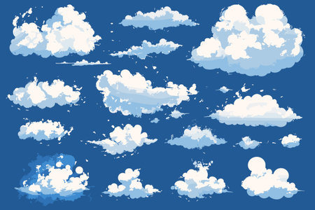 Various shapes Cloud Isolated on Blue Background Vector Setのイラスト素材
