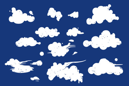 Various shapes Cloud Isolated on Blue Background Vector Setのイラスト素材