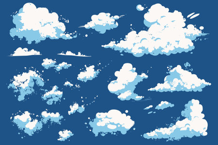 Various shapes Cloud Isolated on Blue Background Vector Setのイラスト素材