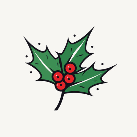 Holly Mistletoe branch, Christmas berry icon Holly holiday vector illustrationのイラスト素材