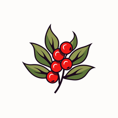 Holly Mistletoe branch, Christmas berry icon Holly holiday vector illustrationのイラスト素材