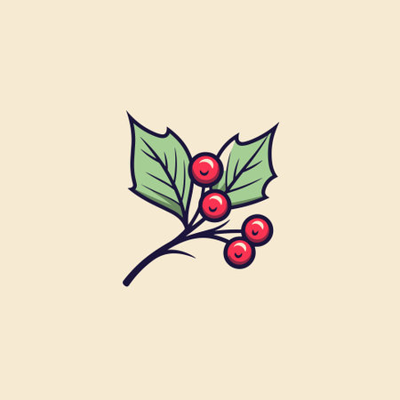 Holly Mistletoe branch, Christmas berry icon Holly holiday vector illustrationのイラスト素材