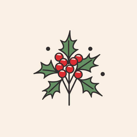 Holly Mistletoe branch, Christmas berry icon Holly holiday vector illustrationのイラスト素材