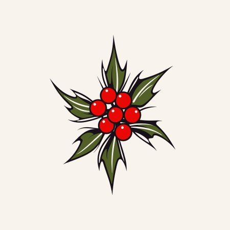 Holly Mistletoe branch, Christmas berry icon Holly holiday vector illustrationのイラスト素材