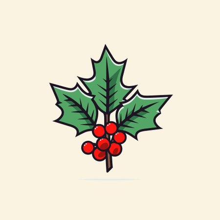 Holly Mistletoe branch, Christmas berry icon Holly holiday vector illustrationのイラスト素材