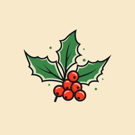 Holly Mistletoe branch, Christmas berry icon Holly holiday vector illustrationのイラスト素材