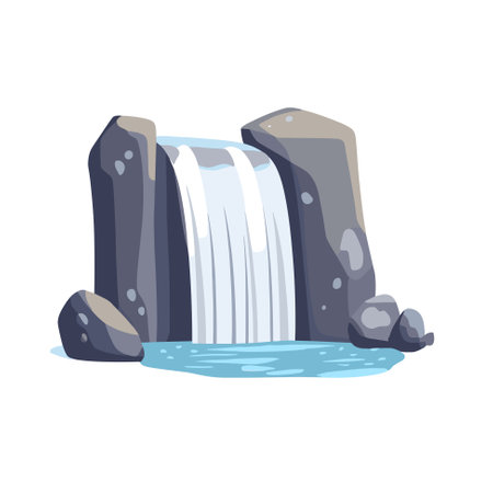 Waterfall vector illustration. Cartoon isolated cascades of mountain river or lake, stream falling on rocks and stoneのイラスト素材