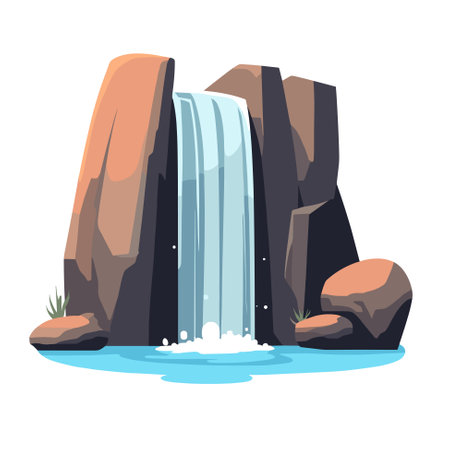 Waterfall vector illustration. Cartoon isolated cascades of mountain river or lake, stream falling on rocks and stoneのイラスト素材
