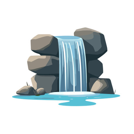 Waterfall vector illustration. Cartoon isolated cascades of mountain river or lake, stream falling on rocks and stoneのイラスト素材